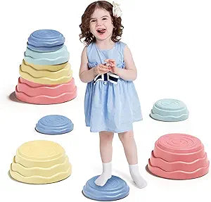 5Pcs Toddler Stepping Stones, Plastic Balance River Stones for Kids, Obstacle Courses Sensory Game for Toddler Ages 3 4 5 6 7 8, Non-Slip Indoor or Outdoor Play Toys